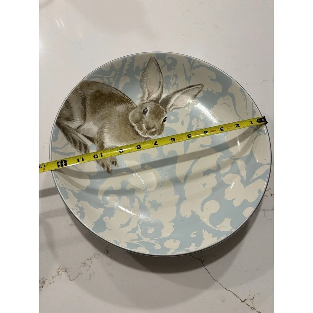 Williams Sonoma Damask Easter Bunny Large Round 3 Qt 12 3/4 Serving Bowl Lt Blue